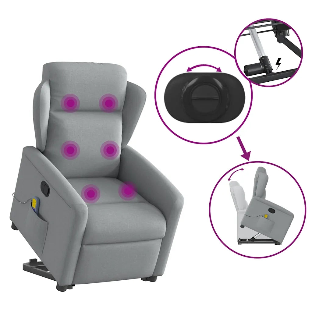 Poltrona Alzapersona Massaggi Reclinabile Grigio Chiaro Tessuto 3303144