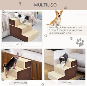 Scala per Cani con Tappetino Antiscivolo 54x40 H39cm 3 Gradini Rimovibili
