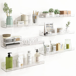 6 x Mensole Acrilico Trasparenti da Parete Scaffali a Muro Organizer  38x10x5 cm