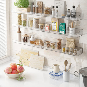 6 x Mensole Acrilico Trasparenti da Parete Scaffali a Muro Organizer  38x10x5 cm