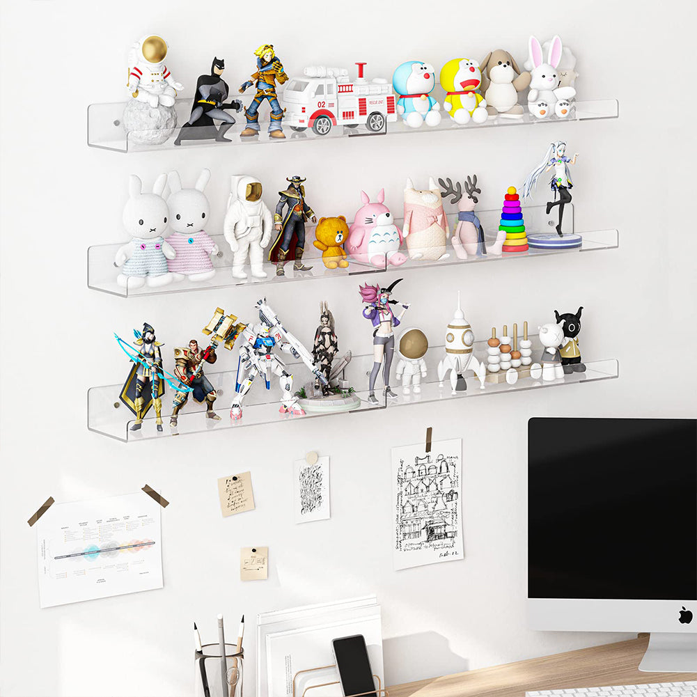 6 x Mensole Acrilico Trasparenti da Parete Scaffali a Muro Organizer  38x10x5 cm