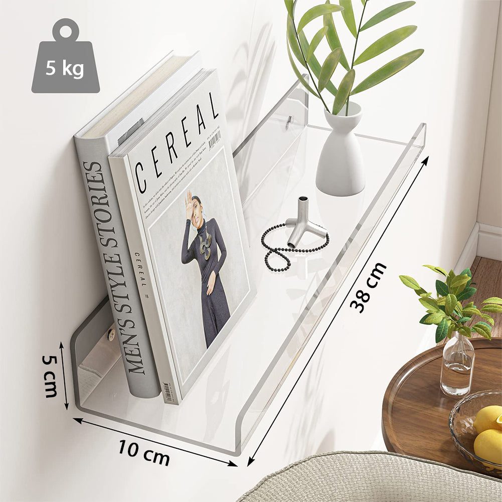 6 x Mensole Acrilico Trasparenti da Parete Scaffali a Muro Organizer  38x10x5 cm