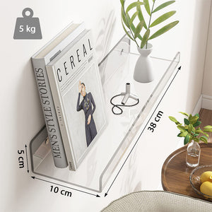 6 x Mensole Acrilico Trasparenti da Parete Scaffali a Muro Organizer  38x10x5 cm