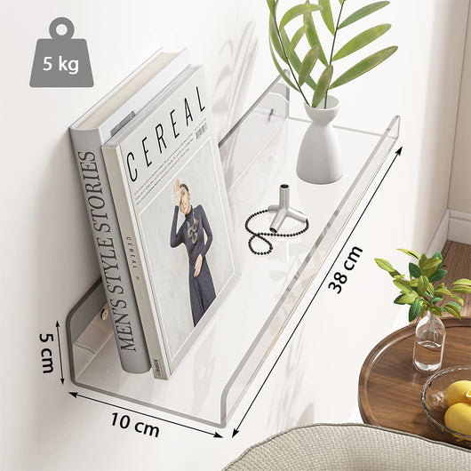 6 x Mensole Acrilico Trasparenti da Parete Scaffali a Muro Organizer  38x10x5 cm