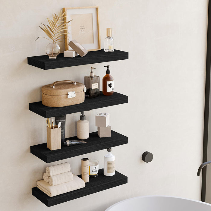 Set 4 Mensole da Parete Nero in Legno Scaffali a Muro Scaffalatura Multiuso