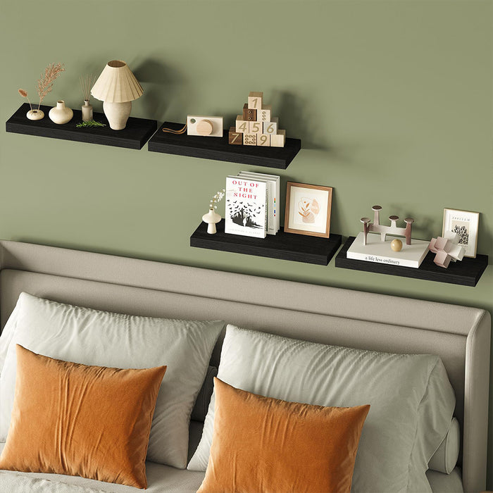 Set 4 Mensole da Parete Nero in Legno Scaffali a Muro Scaffalatura Multiuso