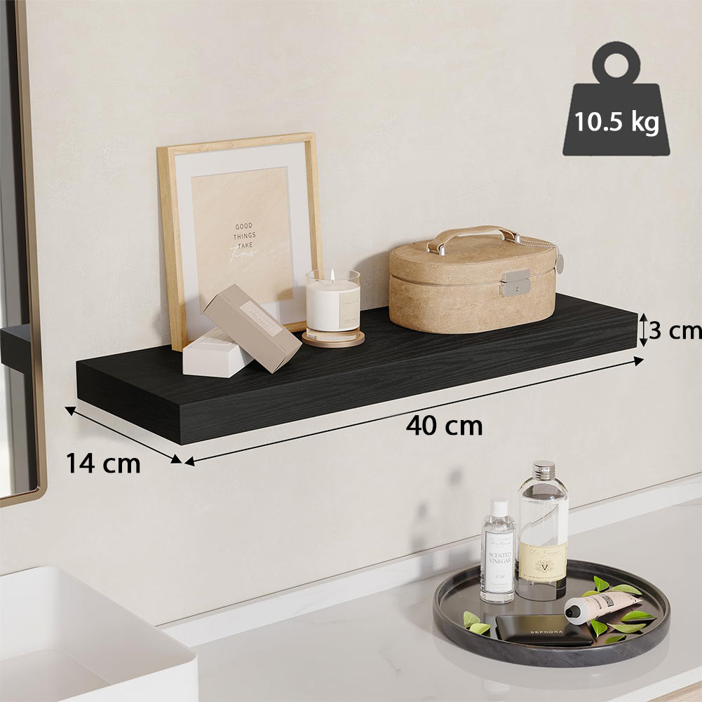 Set 4 Mensole da Parete Nero in Legno Scaffali a Muro Scaffalatura Multiuso