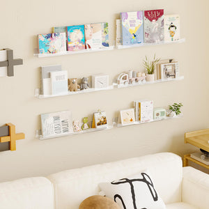 6 x Mensole Trasparenti da Parete Scaffali a Muro Organizer Multiuso 38x10x4,8cm