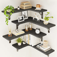 Set 4 Mensole in Legno Nero da Parete Scaffalatura Muro Salvaspazio 41x14x29cm