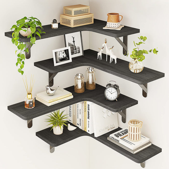 Set 4 Mensole in Legno Nero da Parete Scaffalatura Muro Salvaspazio 41x14x29cm