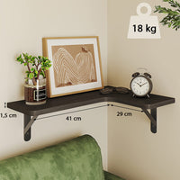 Set 4 Mensole in Legno Nero da Parete Scaffalatura Muro Salvaspazio 41x14x29cm