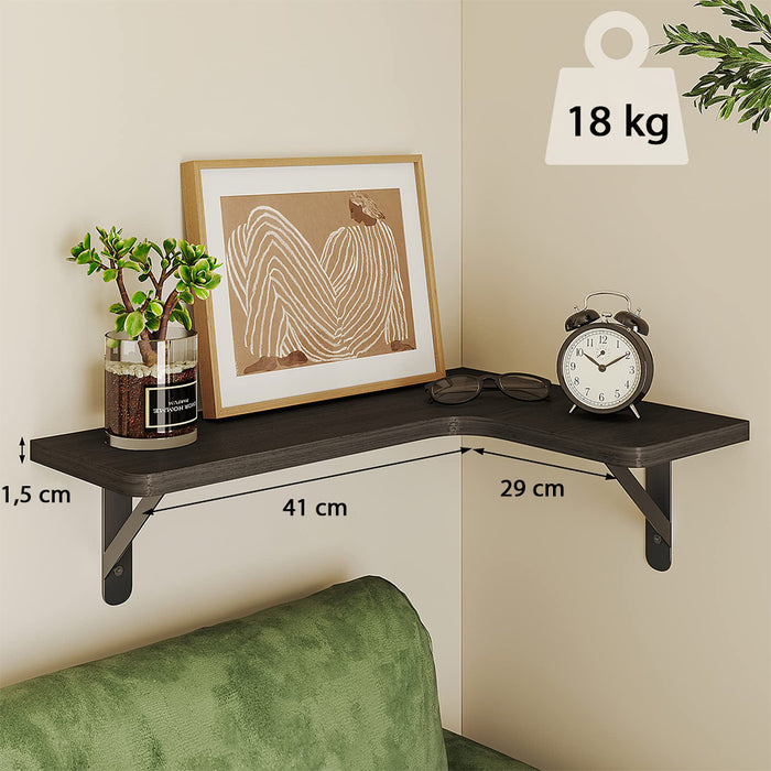 Set 4 Mensole in Legno Nero da Parete Scaffalatura Muro Salvaspazio 41x14x29cm