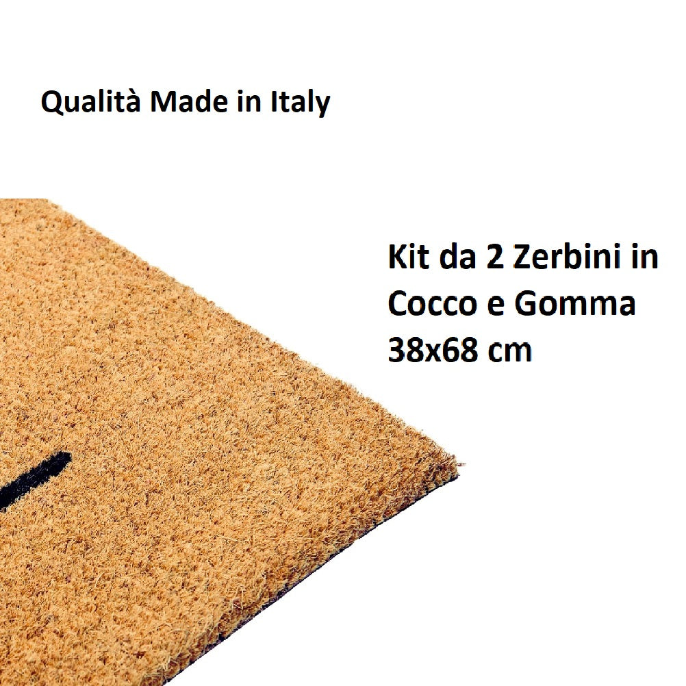 Zerbino in Cocco 2pz da 36x68cm Fondo in Gomma 1.6cm Vari Decori Antiscivolo