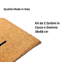 Zerbino in Cocco 2pz da 36x68cm Fondo in Gomma 1.6cm Vari Decori Antiscivolo