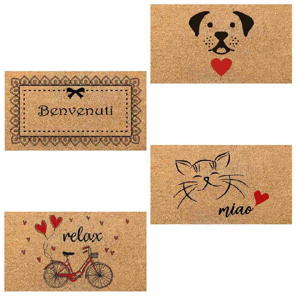 Zerbino in Cocco 2pz da 36x68cm Fondo in Gomma 1.6cm Vari Decori Antiscivolo