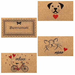 Zerbino in Cocco 2pz da 36x68cm Fondo in Gomma 1.6cm Vari Decori Antiscivolo