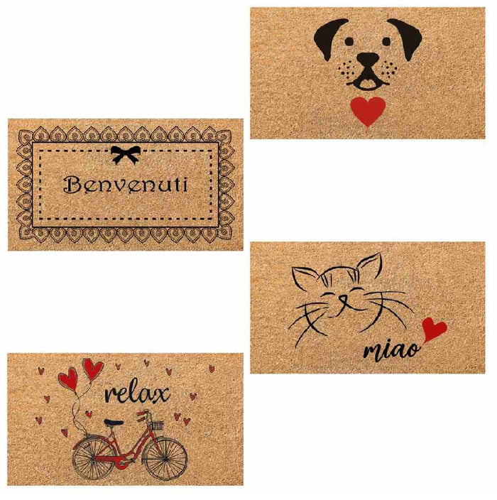 Zerbino in Cocco 2pz da 36x68cm Fondo in Gomma 1.6cm Vari Decori Antiscivolo