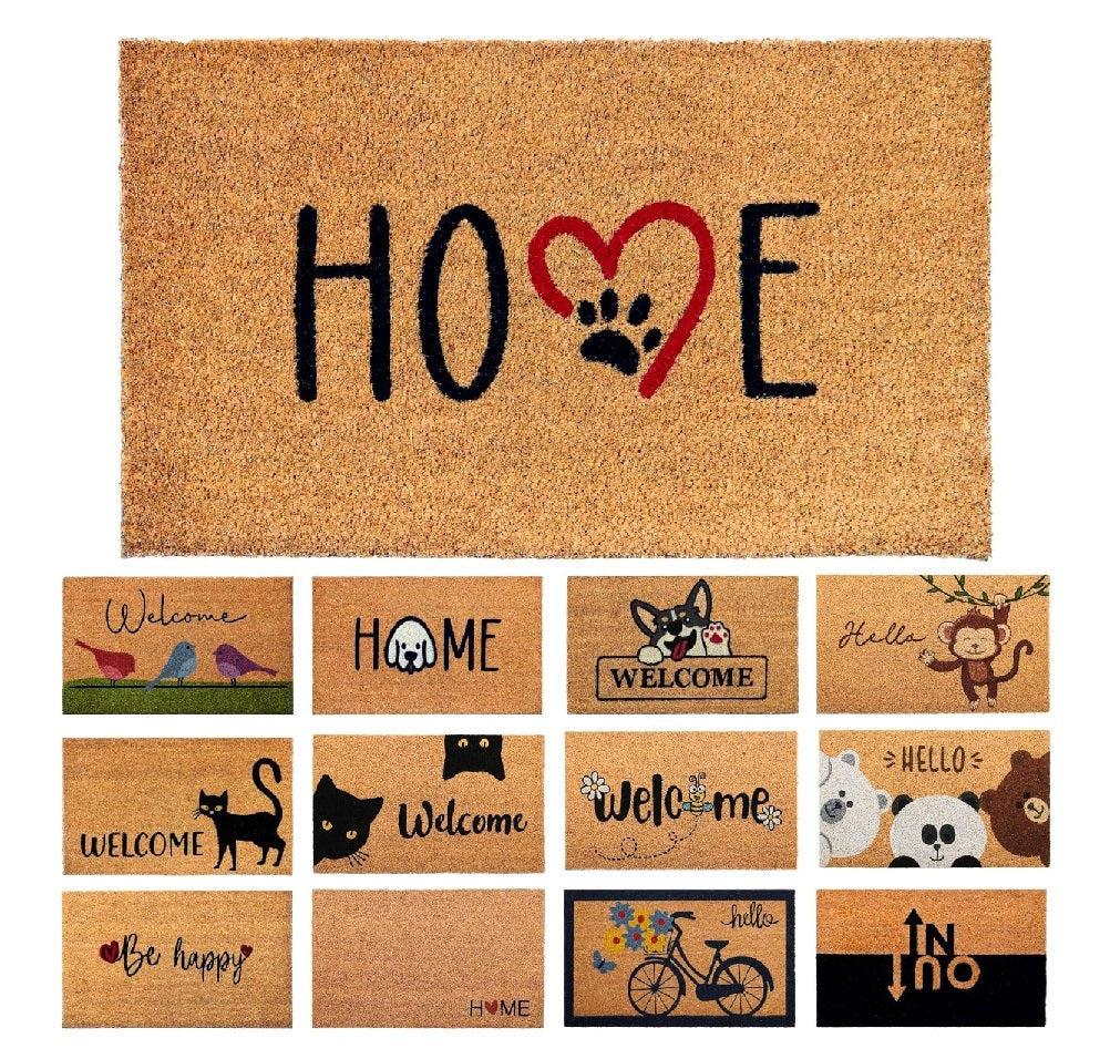 Zerbino in Cocco 2pz da 36x68cm Fondo in Gomma 1.6cm Vari Decori Antiscivolo