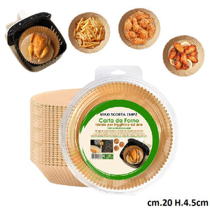 Carta Forno per Friggitrice ad Aria Maxi Scorta 150pz D.20 H4,5cm Biodegradabili
