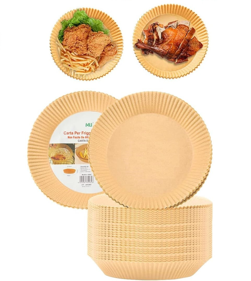 Carta Forno per Friggitrice ad Aria Maxi Scorta 150pz D.20 H4,5cm Biodegradabili