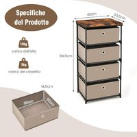 Cassettiera in Tessuto, Mobile con 4 Cassetti e Struttura Robusta in Metallo, Mobiletto Salvaspazio per Camera da Letto, Corridoio, Ingresso e Armadio, 42 x 33,5 x 84,5 cm (Marrone)