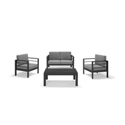Set da giardino GARDENIA in alluminio, un divano 2 posti + 2 poltrone con cuscini sfoderabili + tavolino, per verande, giardini, terrazze, colore Cemento