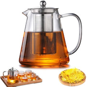 Teiera da 1300 ml - Teiera in Vetro Borosilicato con Filtro e Maniglia in Acciaio Inossidabile - Resistente al Calore - Teiera Robusta e Sostenibile