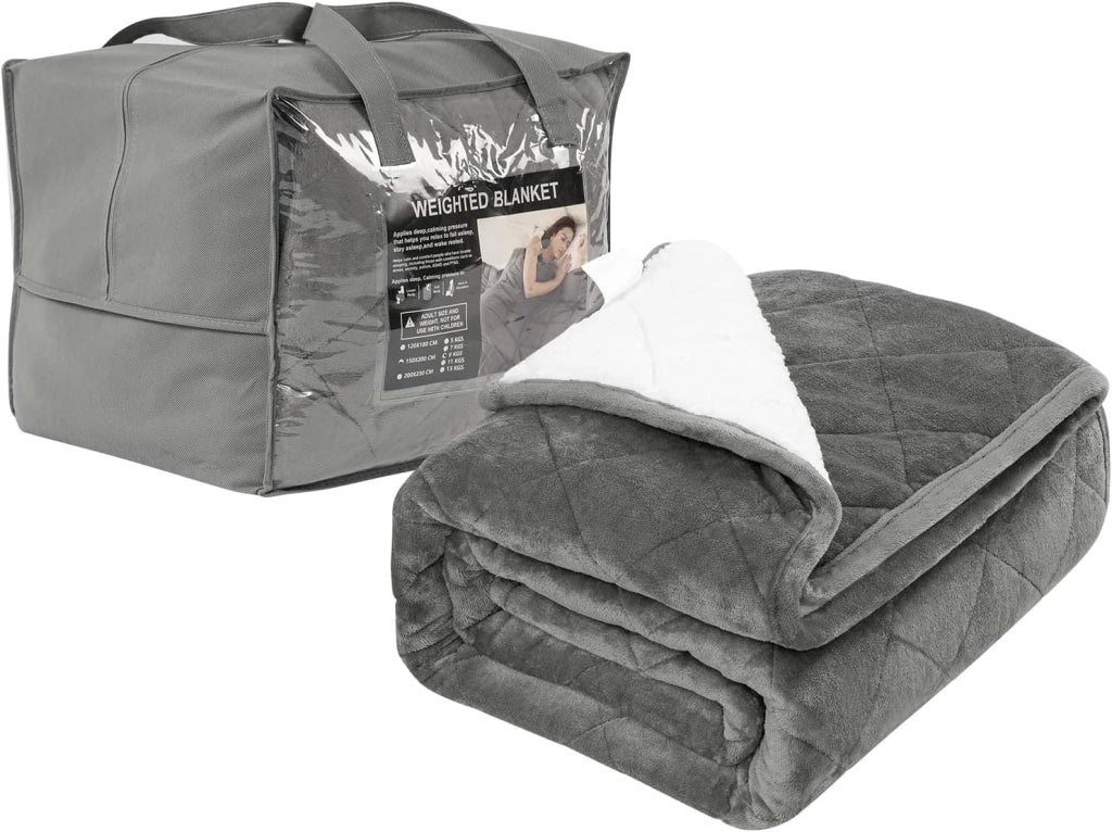 Coperta Ponderata per Adulti, Coperta Appesantita Double Face in Flanella e Lana d'Agnello, 7 kg 150x200 cm, Coperta Pesata Terapeutica per il Sonno, con Perle di Vetro, Grigio