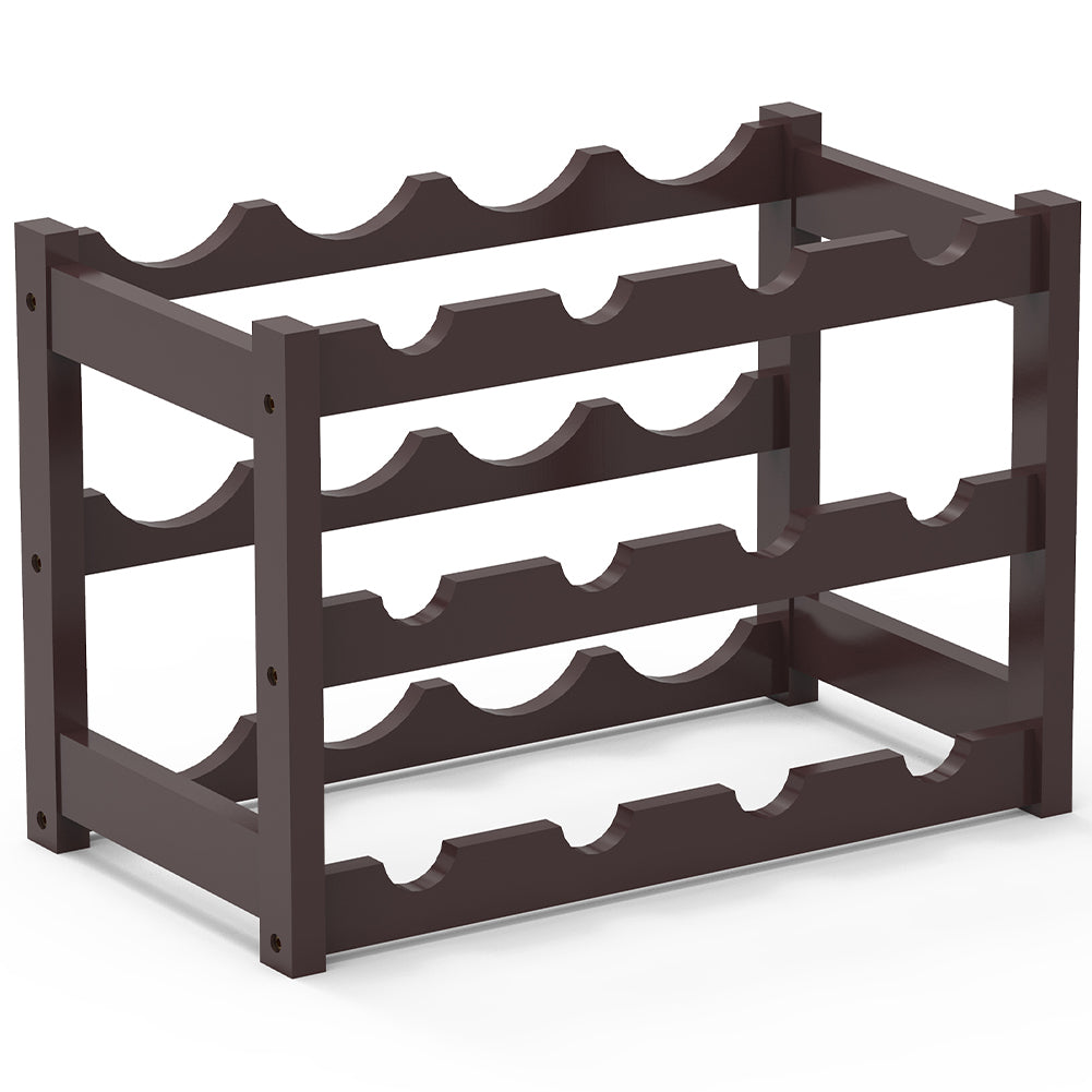 Cantinetta Portavino in Legno Bambù Noce con 12 Scomparti Bar Portabottiglie