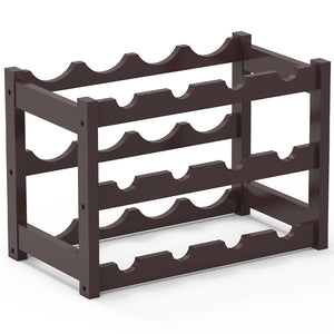 Cantinetta Portavino in Legno Bambù Noce con 12 Scomparti Bar Portabottiglie