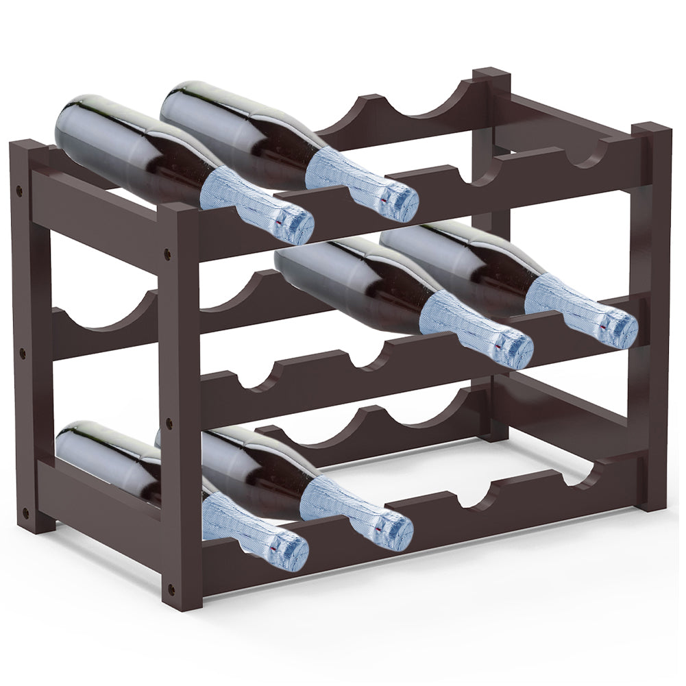 Cantinetta Portavino in Legno Bambù Noce con 12 Scomparti Bar Portabottiglie