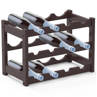 Cantinetta Portavino in Legno Bambù Noce con 12 Scomparti Bar Portabottiglie