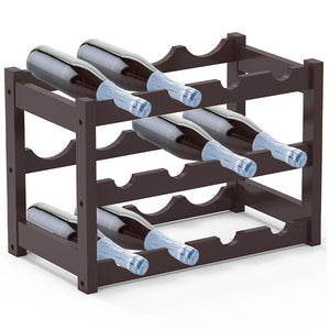 Cantinetta Portavino in Legno Bambù Noce con 12 Scomparti Bar Portabottiglie