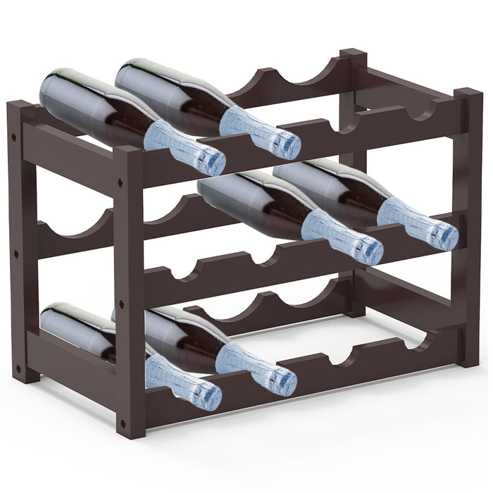 Cantinetta Portavino in Legno Bambù Noce con 12 Scomparti Bar Portabottiglie