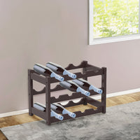 Cantinetta Portavino in Legno Bambù Noce con 12 Scomparti Bar Portabottiglie