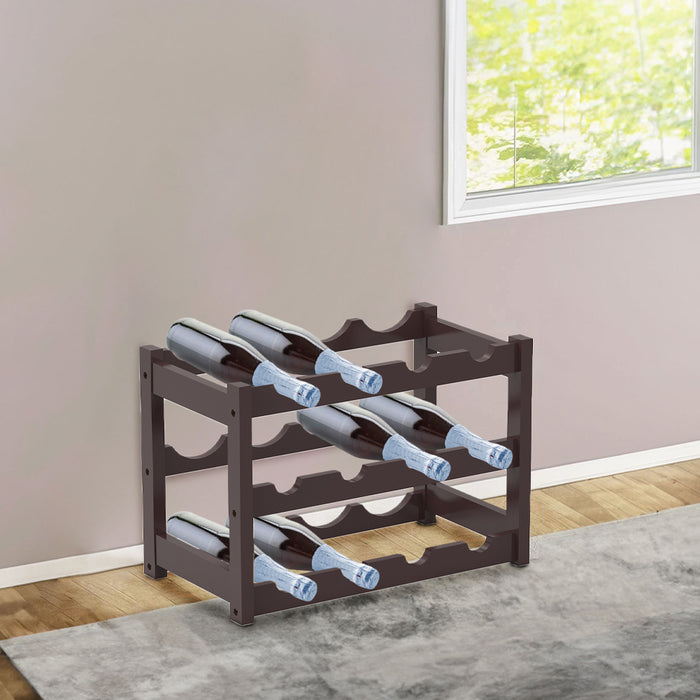 Cantinetta Portavino in Legno Bambù Noce con 12 Scomparti Bar Portabottiglie