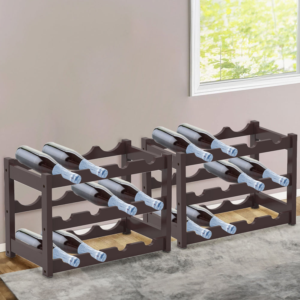 Cantinetta Portavino in Legno Bambù Noce con 12 Scomparti Bar Portabottiglie