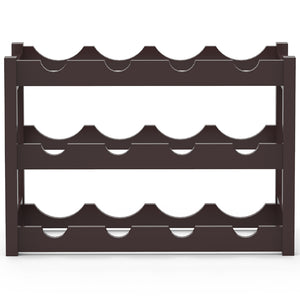 Cantinetta Portavino in Legno Bambù Noce con 12 Scomparti Bar Portabottiglie