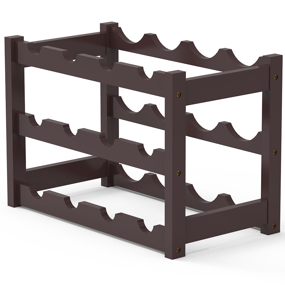 Cantinetta Portavino in Legno Bambù Noce con 12 Scomparti Bar Portabottiglie