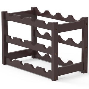 Cantinetta Portavino in Legno Bambù Noce con 12 Scomparti Bar Portabottiglie