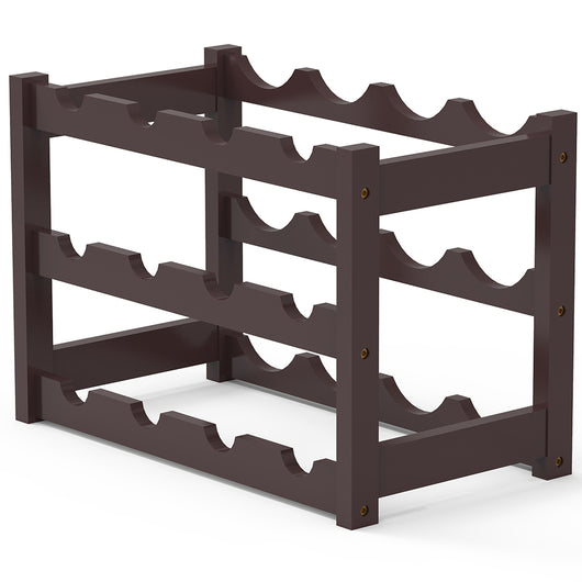 Cantinetta Portavino in Legno Bambù Noce con 12 Scomparti Bar Portabottiglie