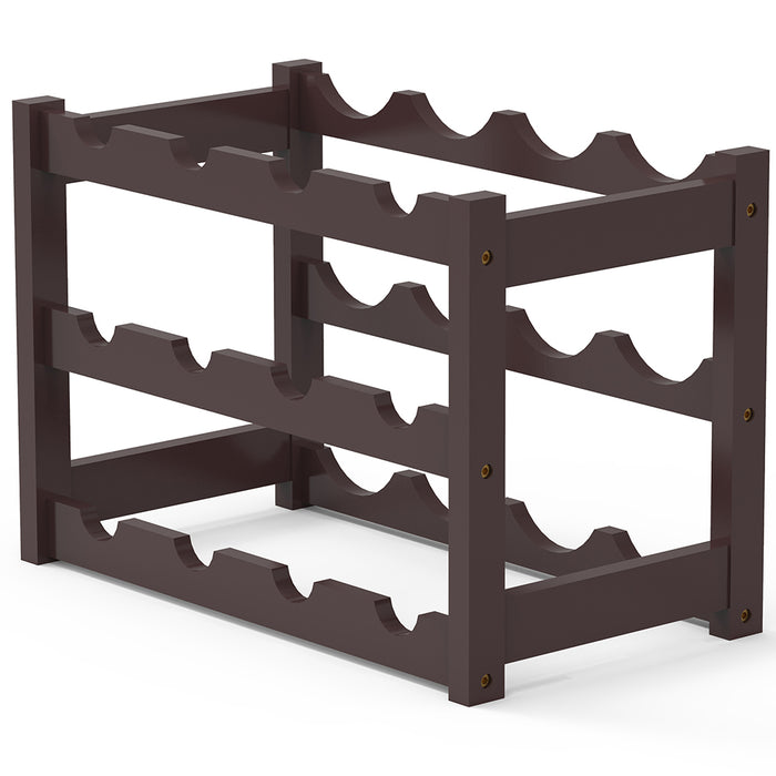 Cantinetta Portavino in Legno Bambù Noce con 12 Scomparti Bar Portabottiglie