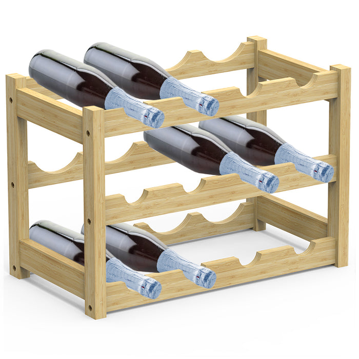 Cantinetta Portavino in Legno Bambù Naturale con 12 Scomparti Bar Portabottiglie