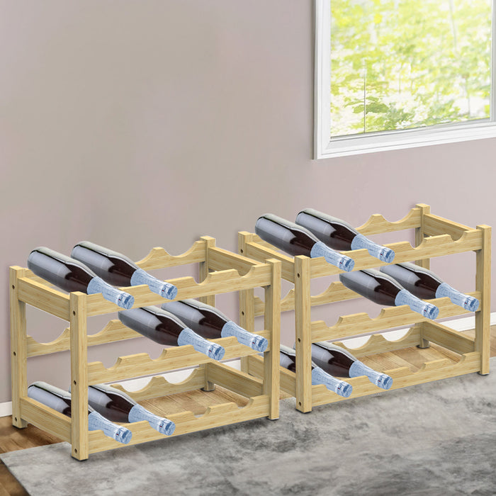 Cantinetta Portavino in Legno Bambù Naturale con 12 Scomparti Bar Portabottiglie