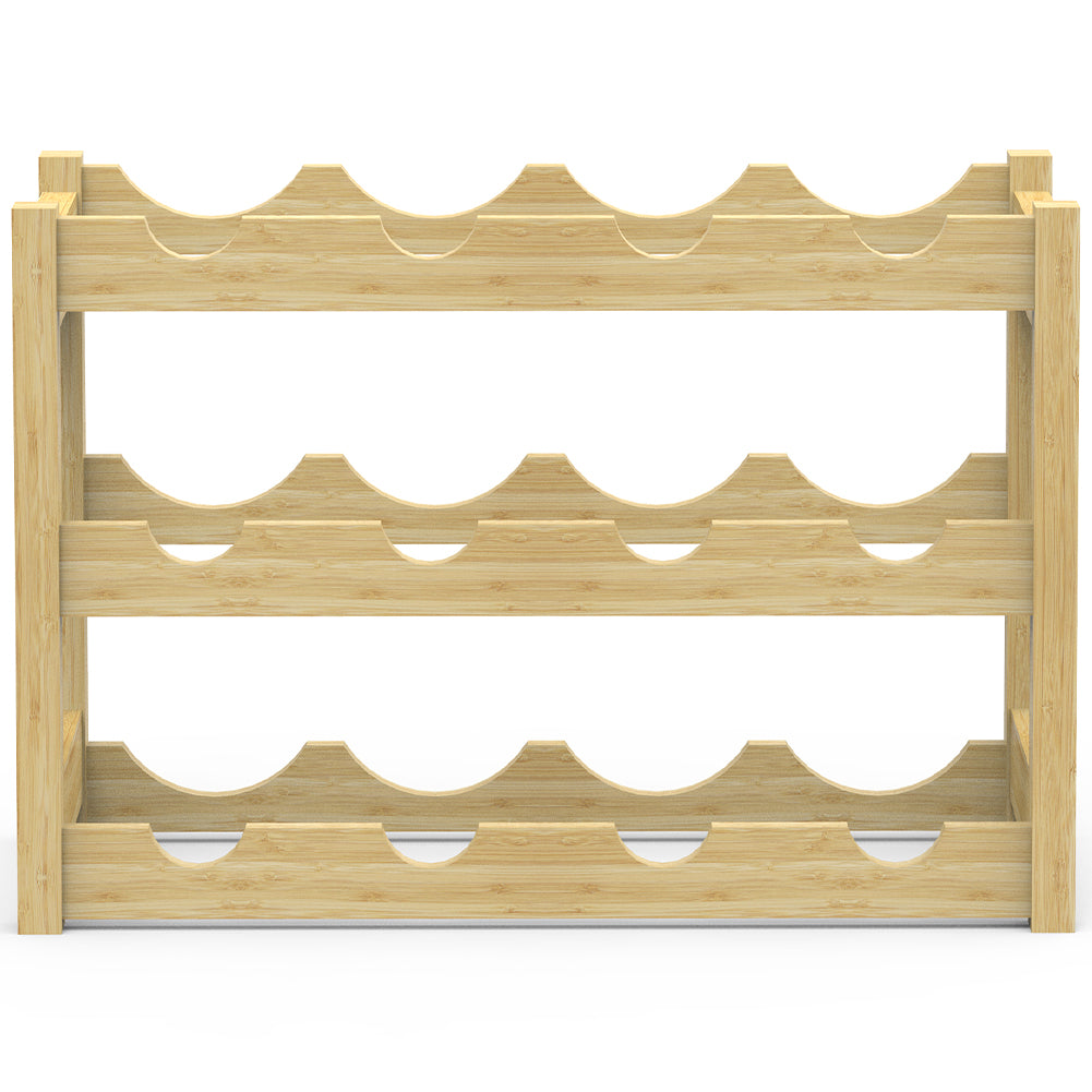 Cantinetta Portavino in Legno Bambù Naturale con 12 Scomparti Bar Portabottiglie