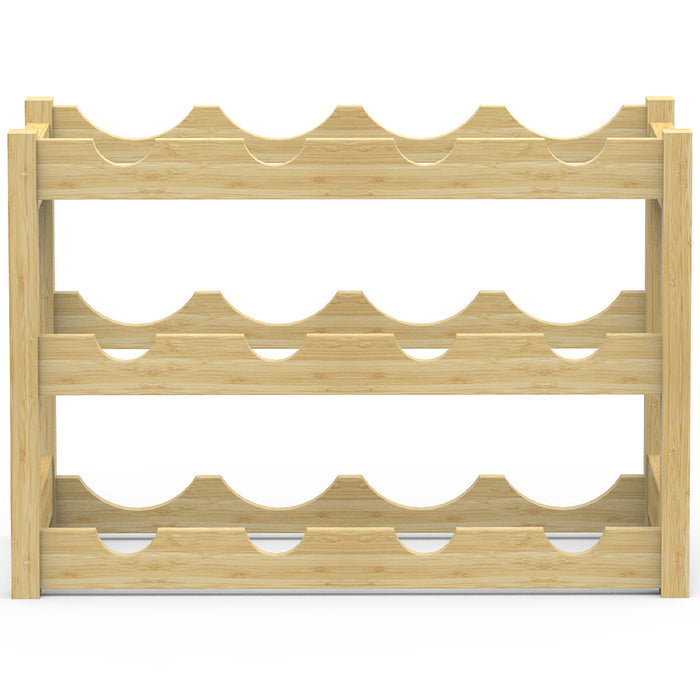 Cantinetta Portavino in Legno Bambù Naturale con 12 Scomparti Bar Portabottiglie