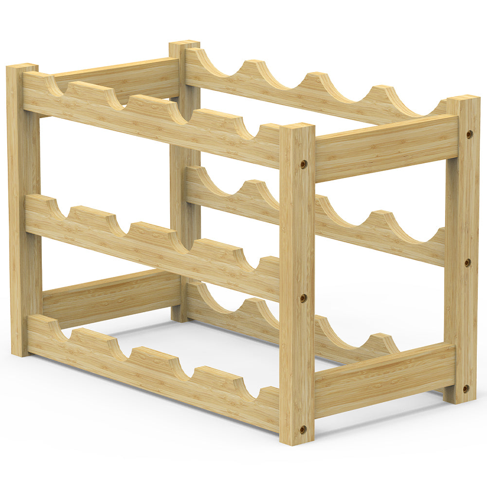 Cantinetta Portavino in Legno Bambù Naturale con 12 Scomparti Bar Portabottiglie