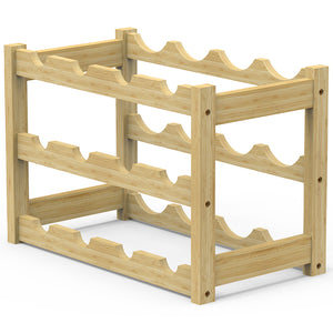 Cantinetta Portavino in Legno Bambù Naturale con 12 Scomparti Bar Portabottiglie