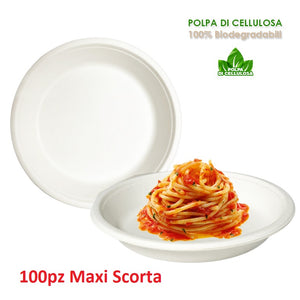 Piatti Monouso Fondo 100pz 21cm 100% Biodegradabili Bianco Casa Bar Ristorante