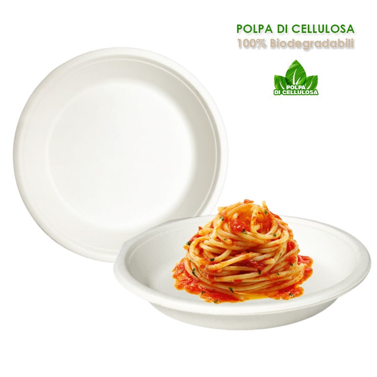 Piatti Monouso Fondo 100pz 21cm 100% Biodegradabili Bianco Casa Bar Ristorante